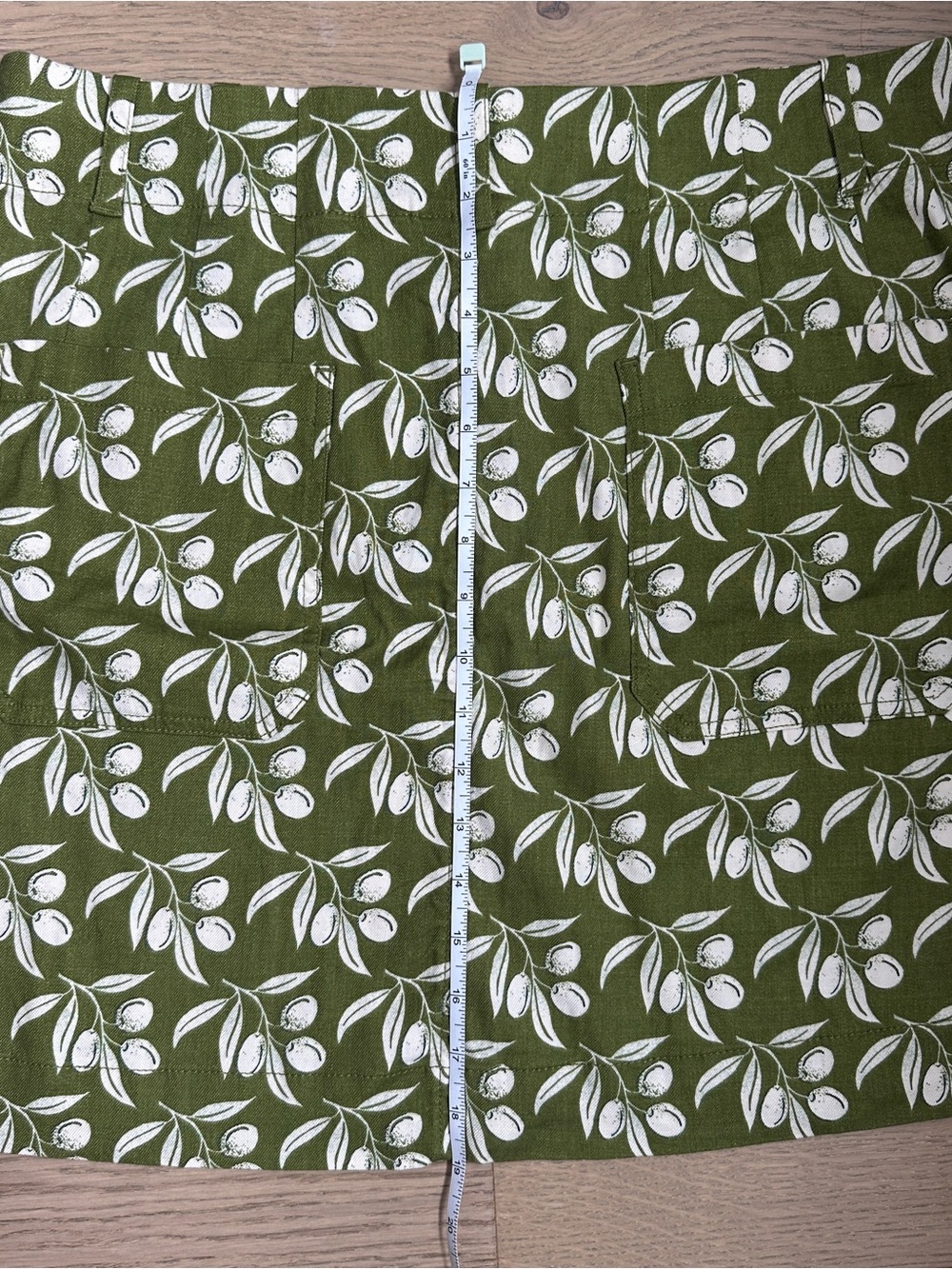 Anthropologie Olive Green Mini Skirt with White Botanical Print - Picture 10 of 11